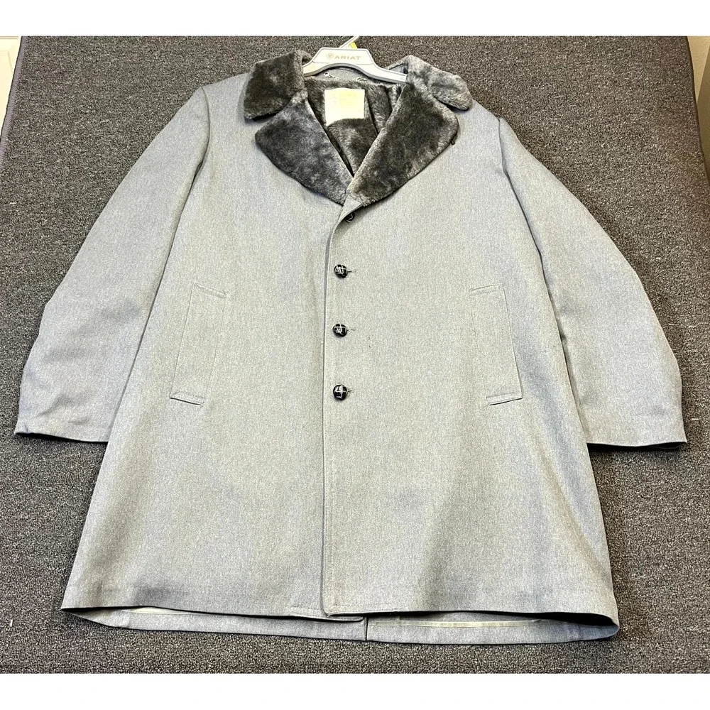 Vintage London Fog Long Overcoat Mens 48 Gray Faux Fur Lined Winter Outerwear